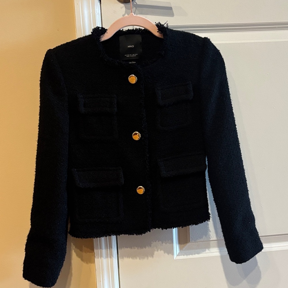 Mango Black tweed Blazer with Gold Buttons